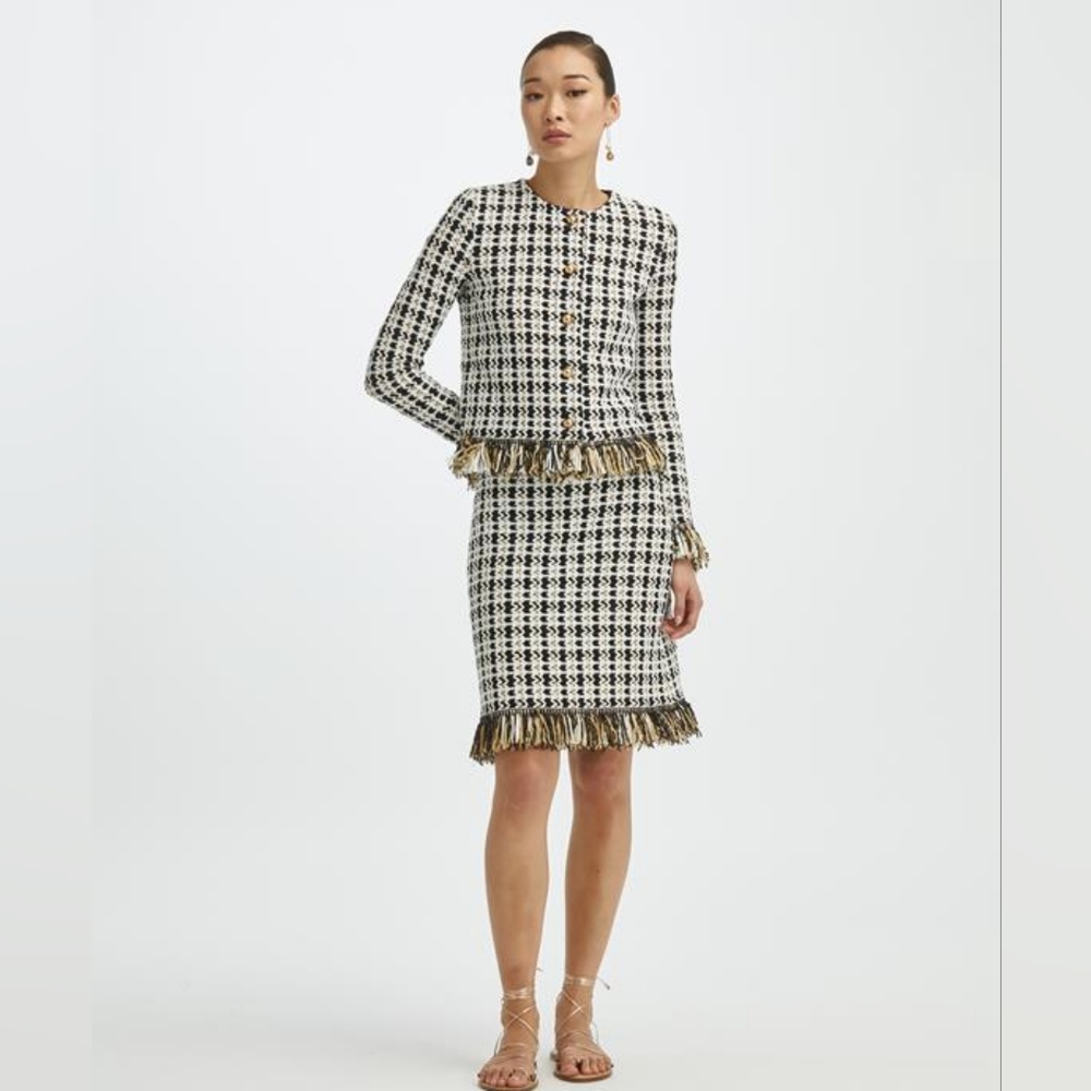 ○$5,690 NEW OSCAR DE LA RENTA SOFT TWEED FRIDGE JACKET SKIRT SUIT US XL